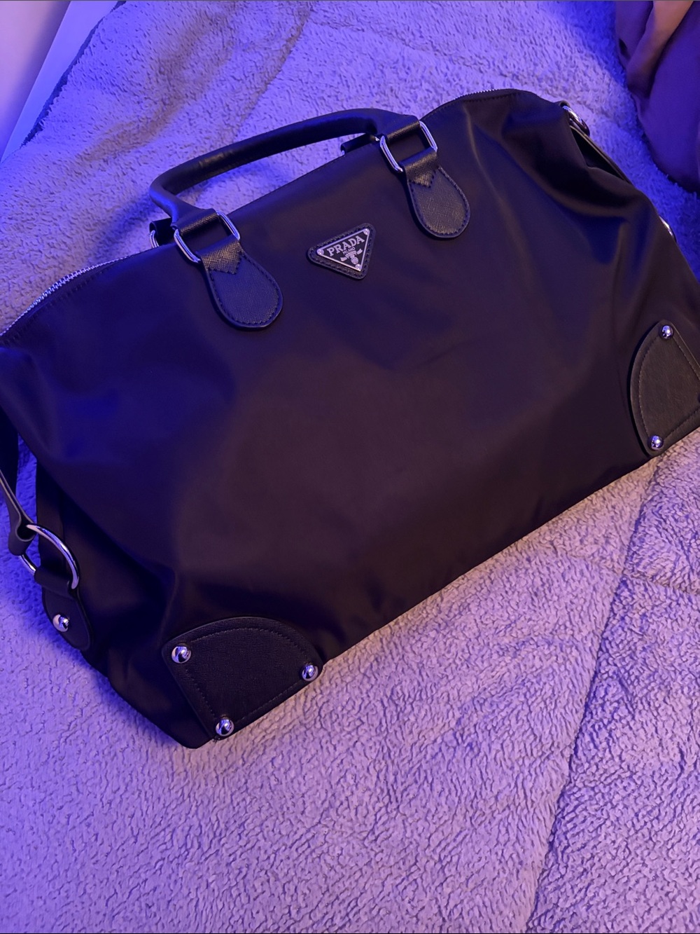 Prada Black Nylon Duffel with Leather Trim